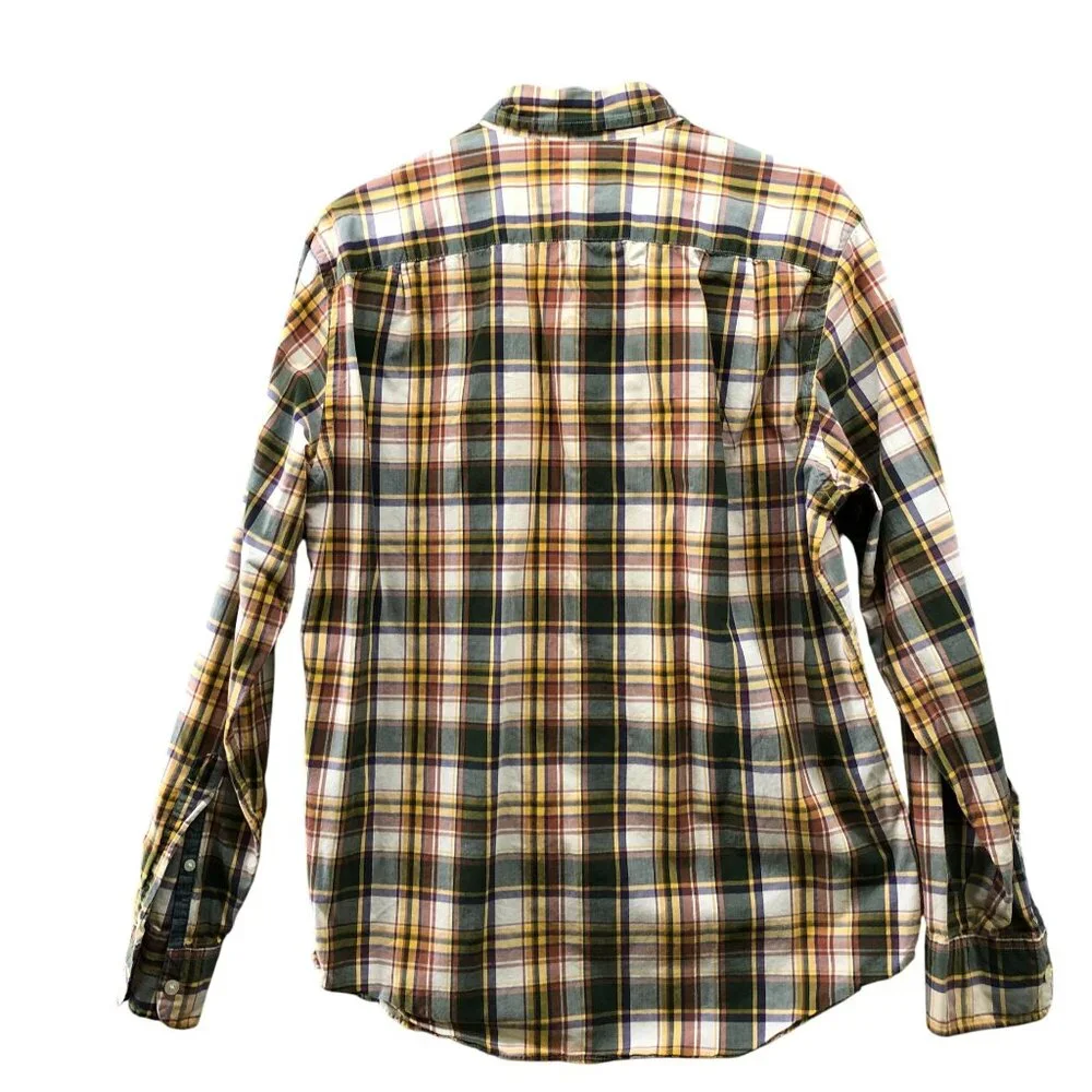 J. Crew Long Sleeve Shirt Mens M Plaid Button Down Cotton Yellow Green‎ Plaid